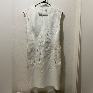 PH5 Sheath Dress Neutrals Embroidered & Cutout Accents Sleeveless V-Neck size 8
